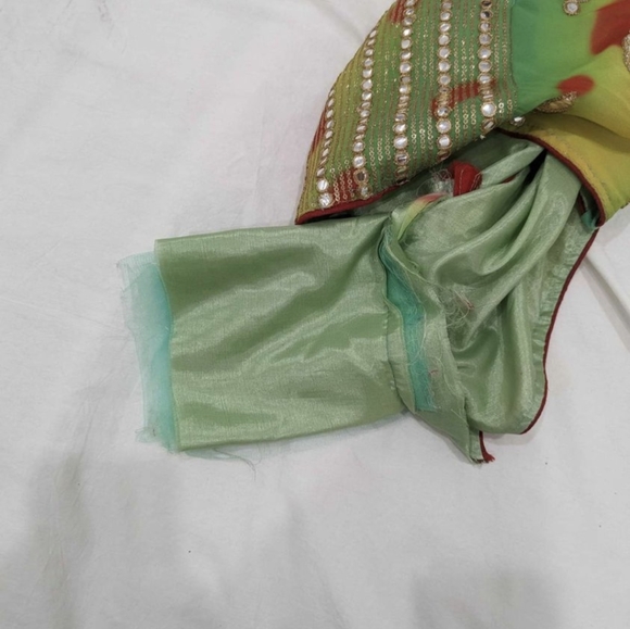 Sangeet / Mehndi green, yellow, red lengha choli - Picture 3 of 9